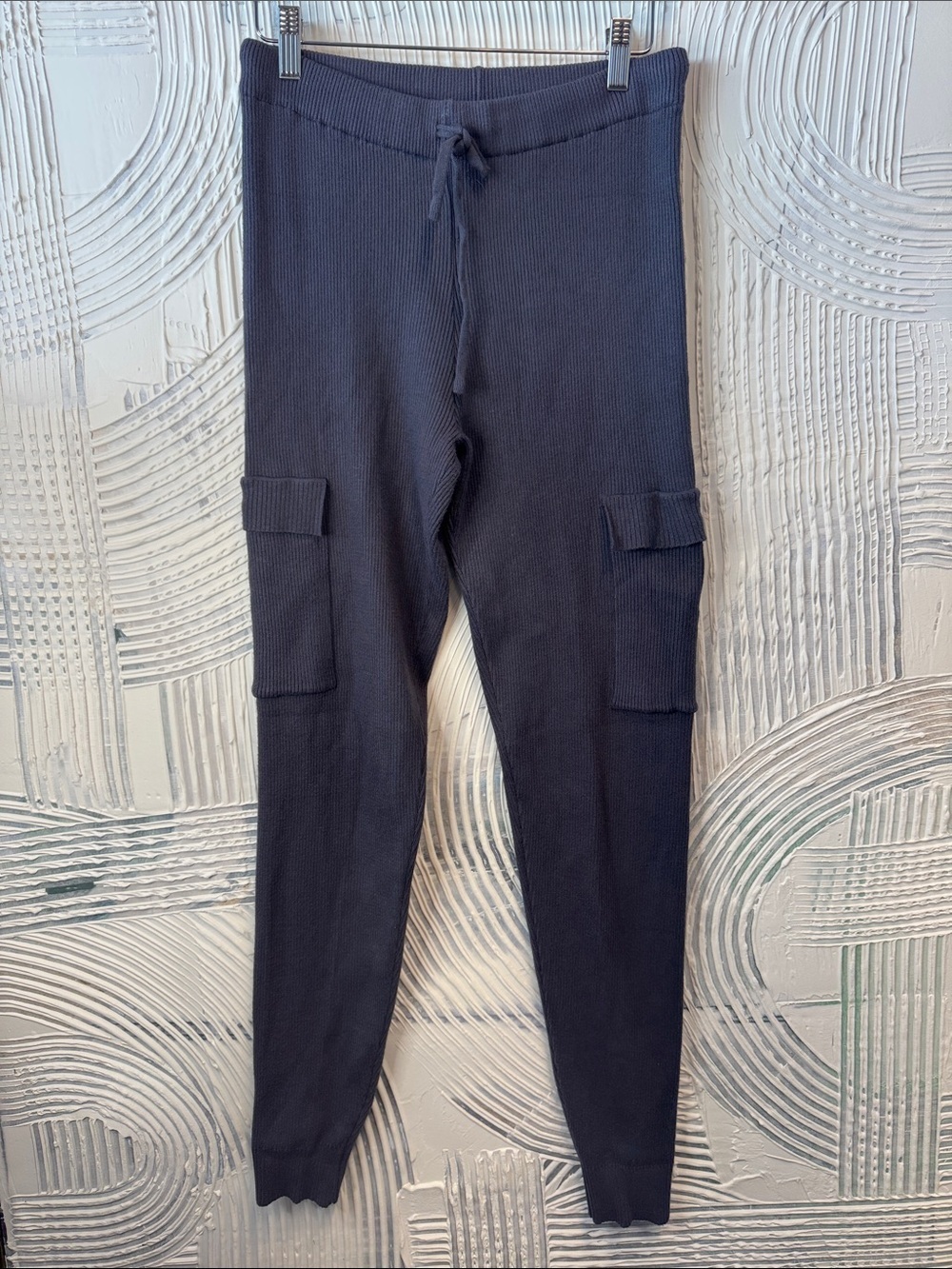 Pink Rose Black Navy Ribbed Cargo Ankle Pants N0452